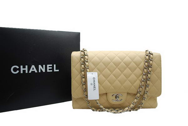 AAA Chanel Maxi Double Flaps Bag A36098 Apricot Original Caviar Leather Silver Online
